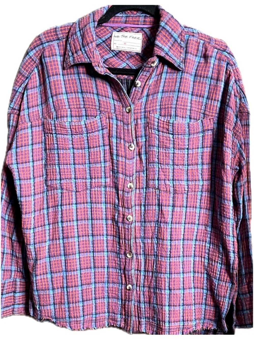 Free People We The Free Cardiff Plaid Shirt Oversized Gauze Boho - Picture 5 of 6